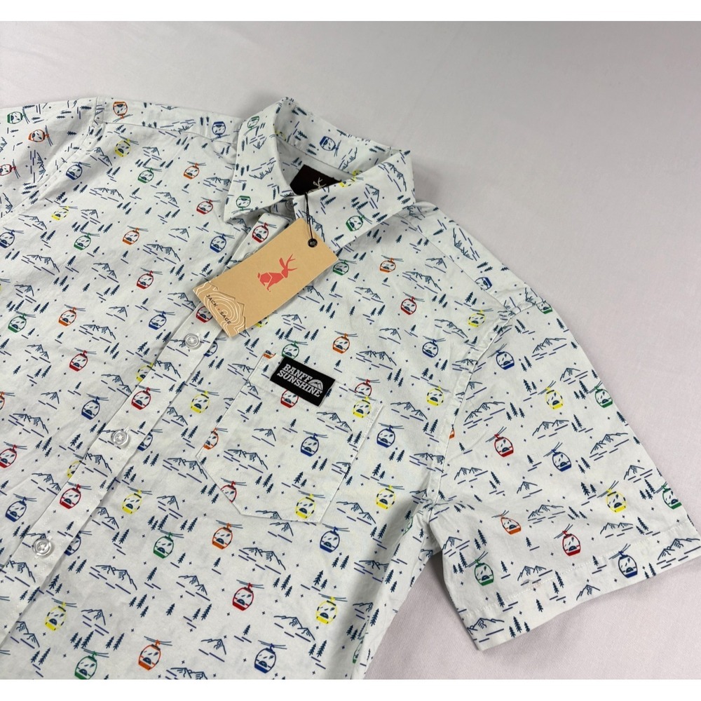 Jack Sage Shirt Mens XS White Mountain Gondala Print Button Up Camp NEW
